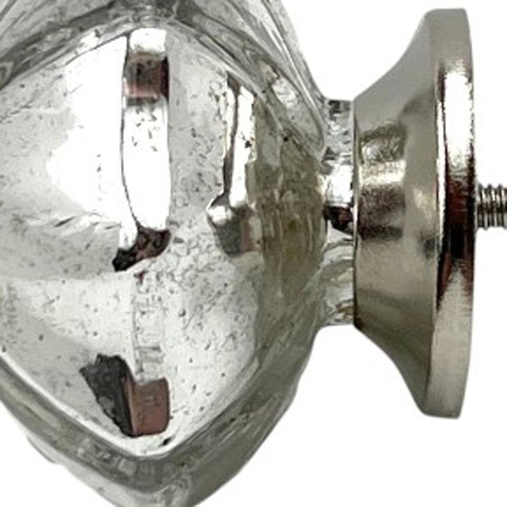 Set of Six Silver Faceted Mercury Glass Drawer Pull Knobs