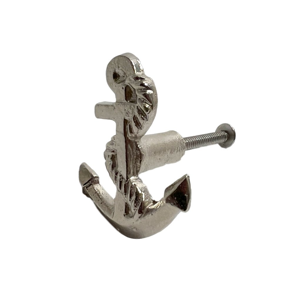 Set of Six Silver Nautical Anchor Metal Drawer Pull Knobs