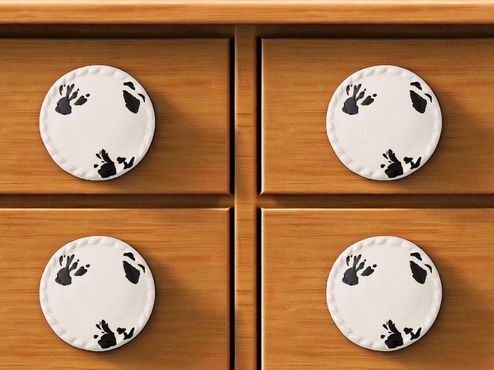 Set of Six Distressed White Ceramic Drawer Pull Knobs