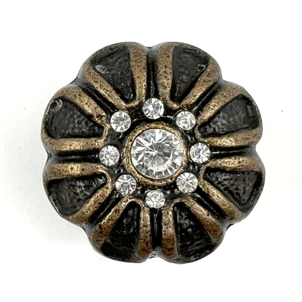 Set of Six Black And Gold Iron And Faux Crystal Scalloped Shape Drawer Pull Knobs