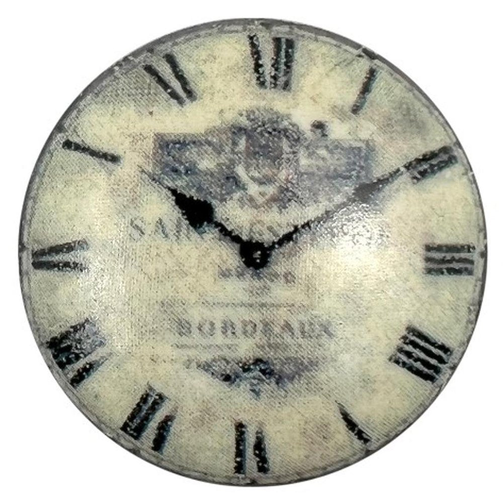 Set of Six Black And White Distressed Clock Face Ceramic Drawer Pull Knobs
