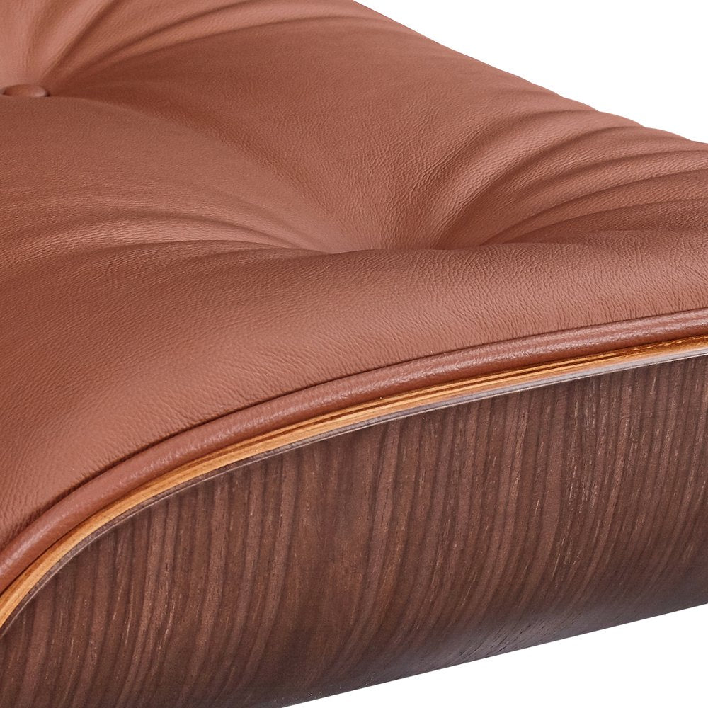 27" Brown and Light Brown Tufted Genuine Leather Swivel Lounge Chair With Ottoman