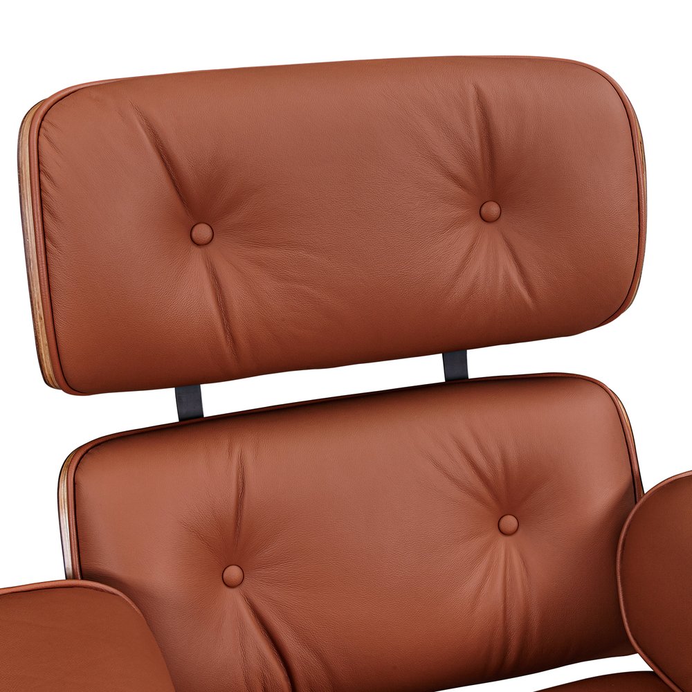 27" Brown and Light Brown Tufted Genuine Leather Swivel Lounge Chair With Ottoman