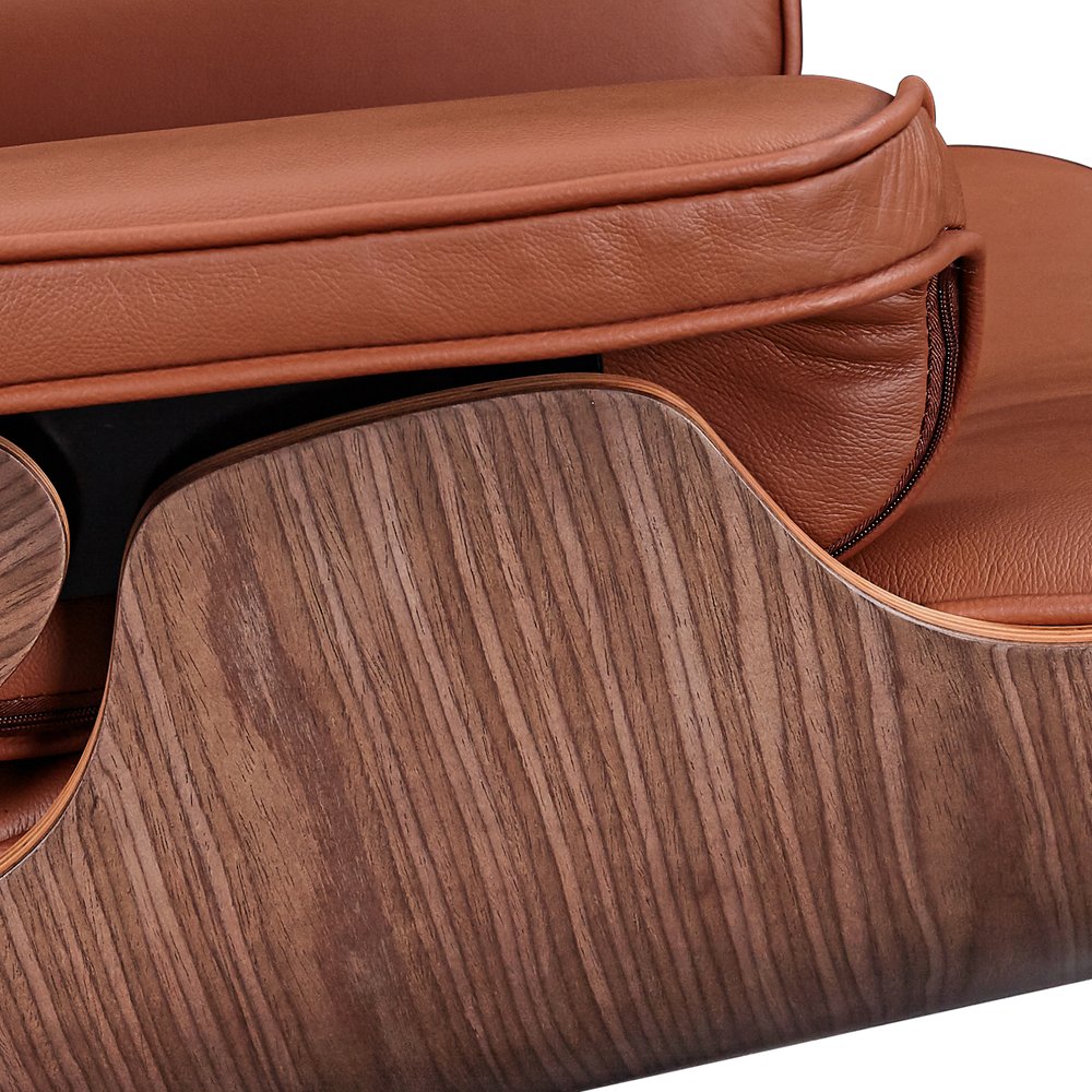 27" Brown and Light Brown Tufted Genuine Leather Swivel Lounge Chair With Ottoman