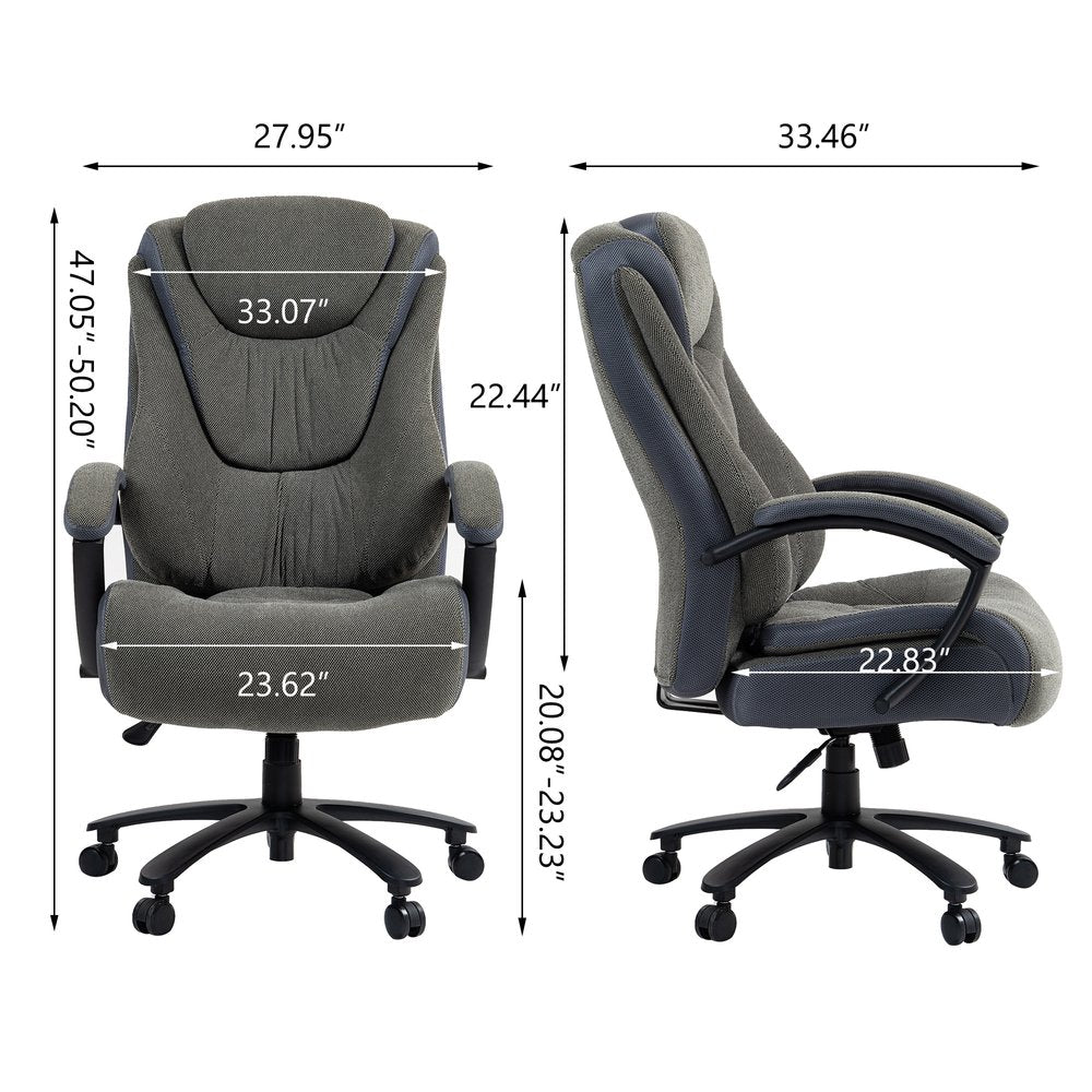 Set of Two Gray and Black Adjustable Height Swivel Rolling Executive Office Chairs