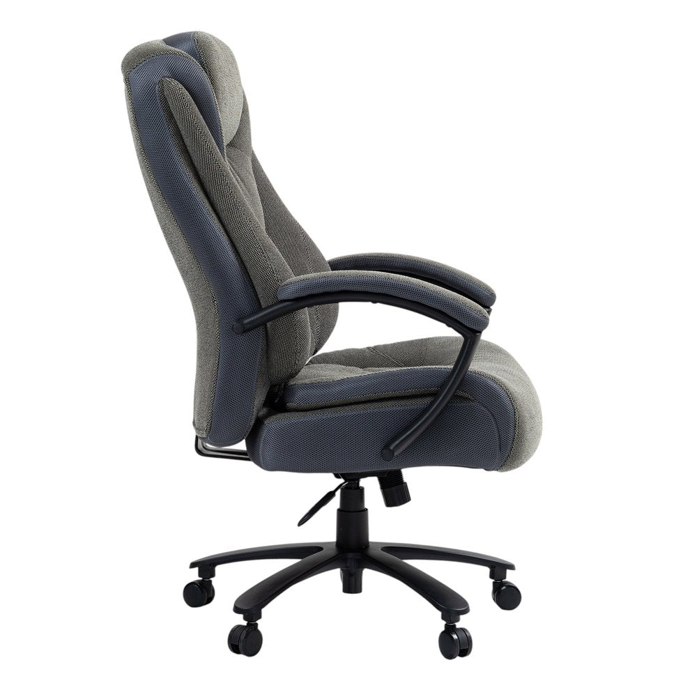 Set of Two Gray and Black Adjustable Height Swivel Rolling Executive Office Chairs