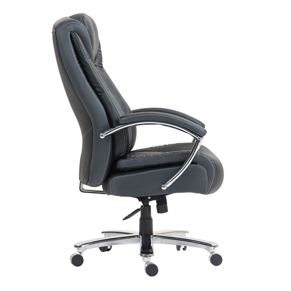 Set of Two Black and Silver Adjustable Height Swivel Rolling Executive Office Chair