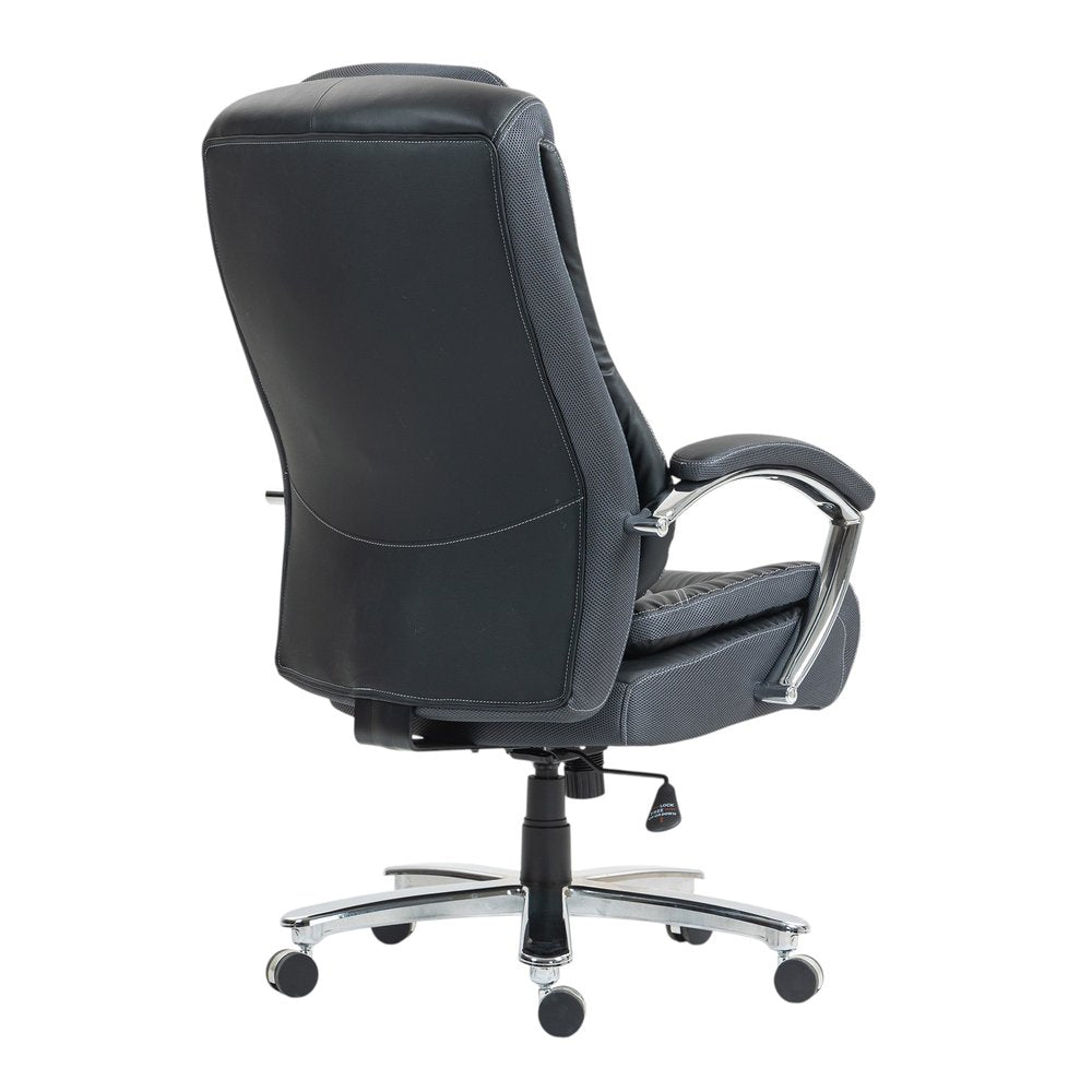 Set of Two Black and Silver Adjustable Height Swivel Rolling Executive Office Chair