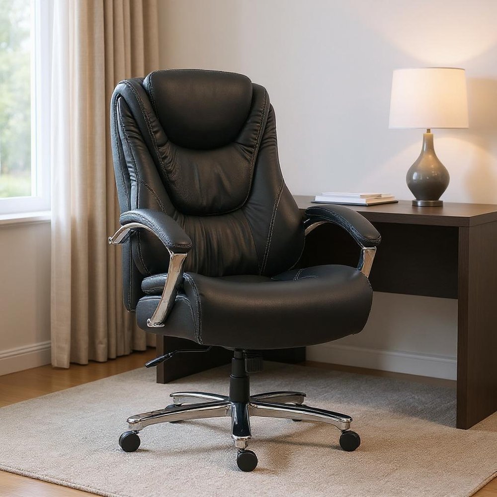 Set of Two Black and Silver Adjustable Height Swivel Rolling Executive Office Chair
