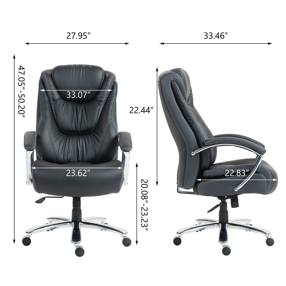 Set of Two Black and Silver Adjustable Height Swivel Rolling Executive Office Chair