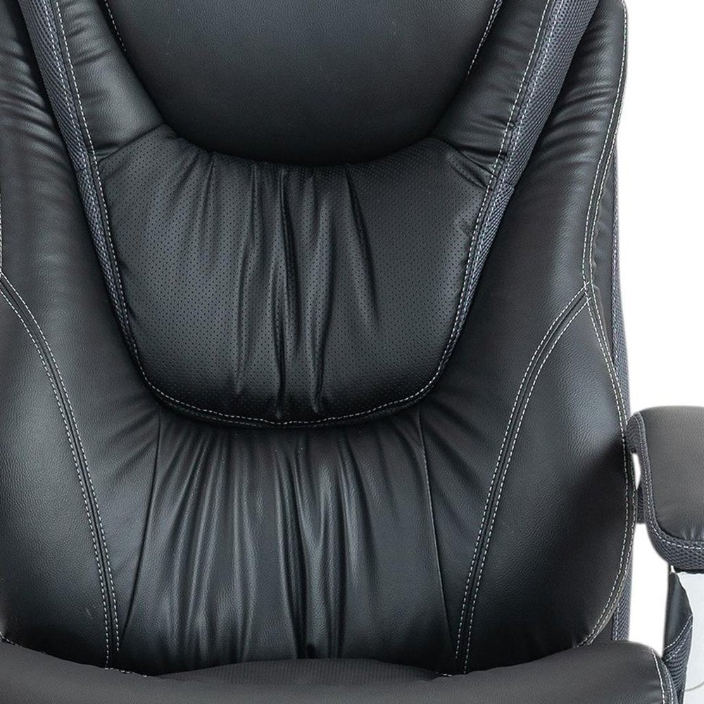Set of Two Black and Silver Adjustable Height Swivel Rolling Executive Office Chair