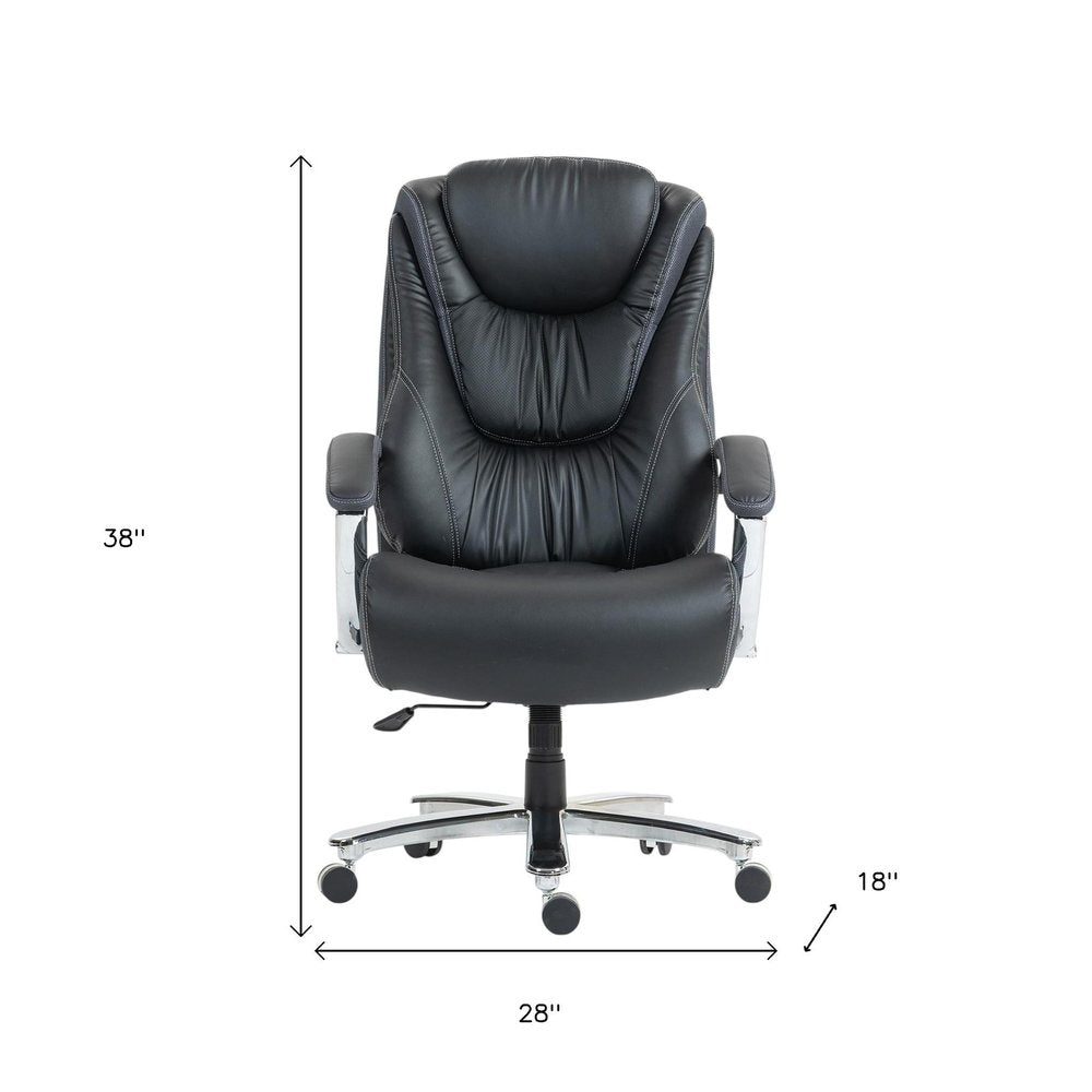 Set of Two Black and Silver Adjustable Height Swivel Rolling Executive Office Chair