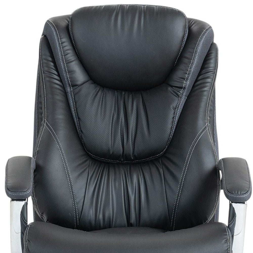 Set of Two Black and Silver Adjustable Height Swivel Rolling Executive Office Chair