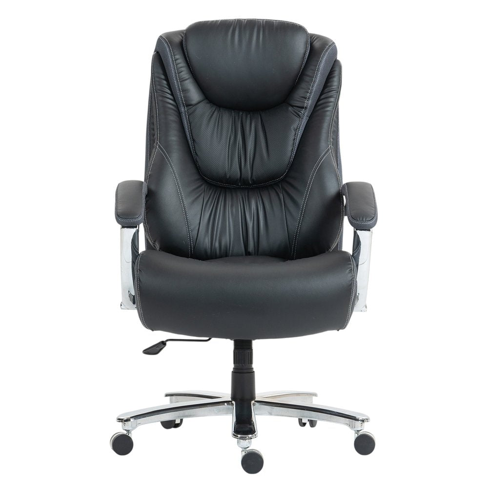 Set of Two Black and Silver Adjustable Height Swivel Rolling Executive Office Chair