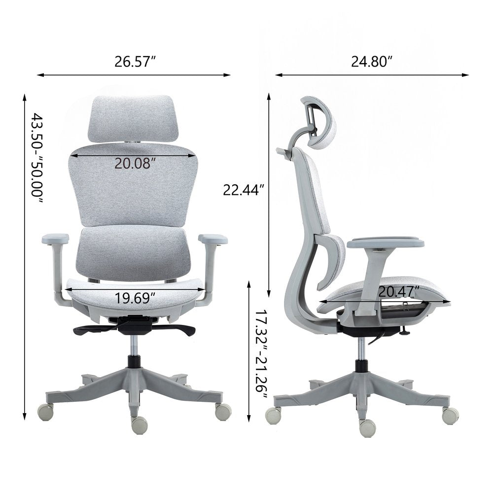 Set of Two Gray Adjustable Height Swivel Rolling Office Chair
