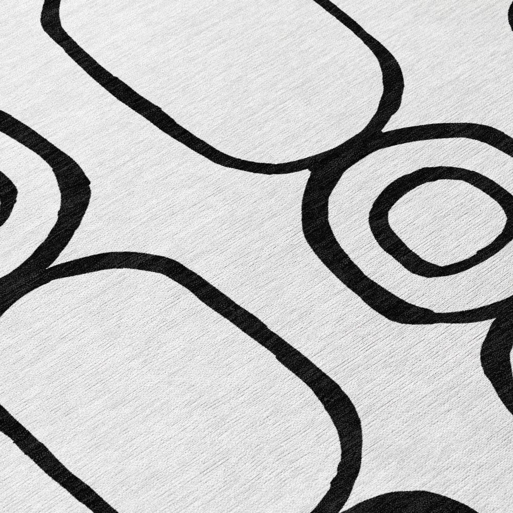 9' X 12' White And Black Geometric Washable Indoor Outdoor Area Rug