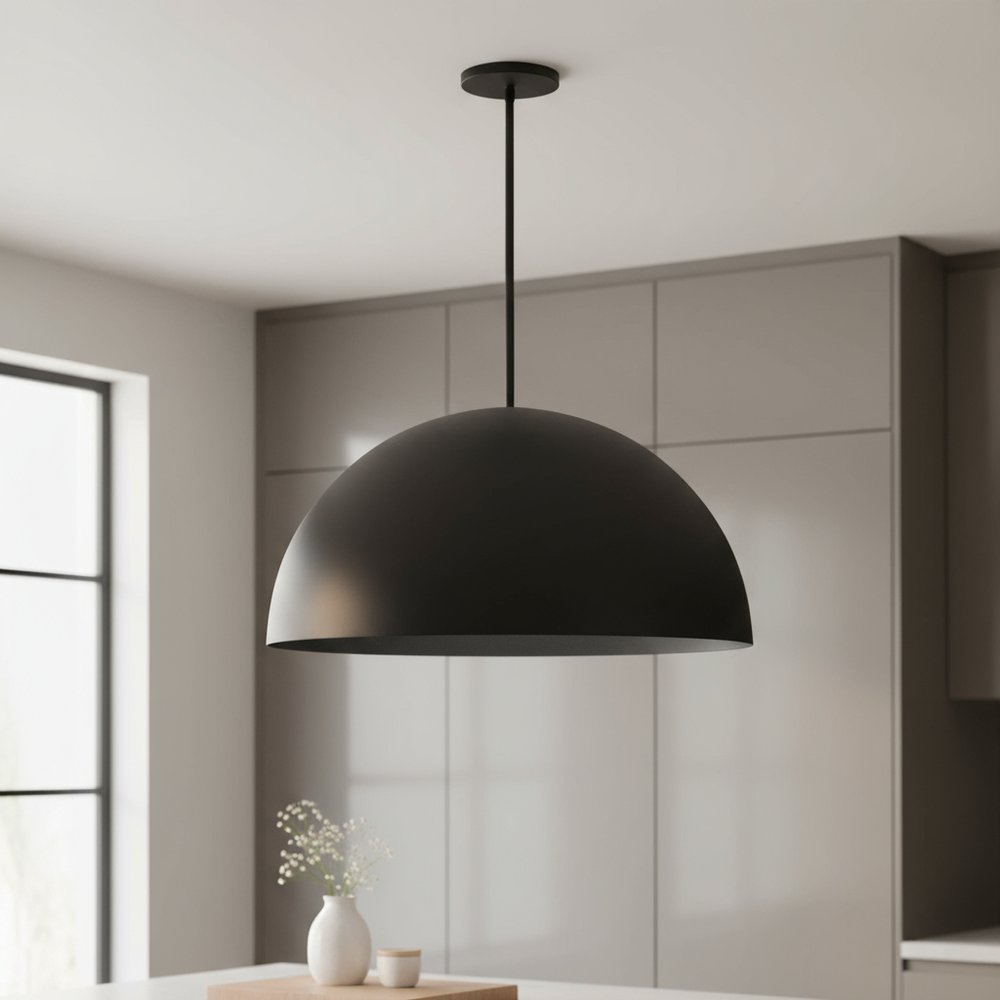 32" Black Aluminum Dome LED Dimmable Outdoor Pendent Hanging Light