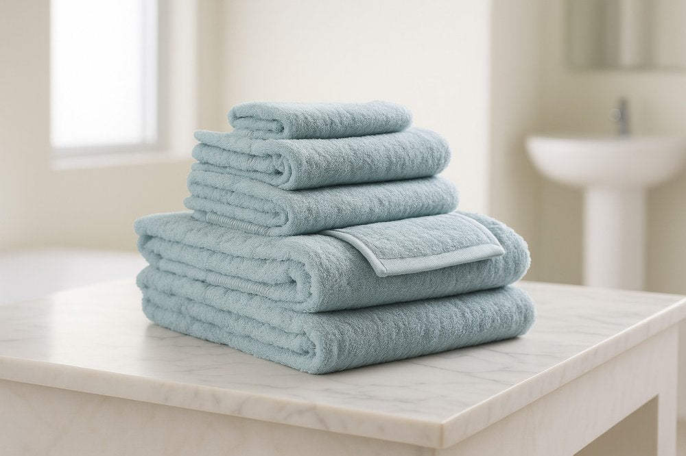 Set of Two Sea Green Cotton 13" X 13" Quick Dry Terry Cloth Washcloths