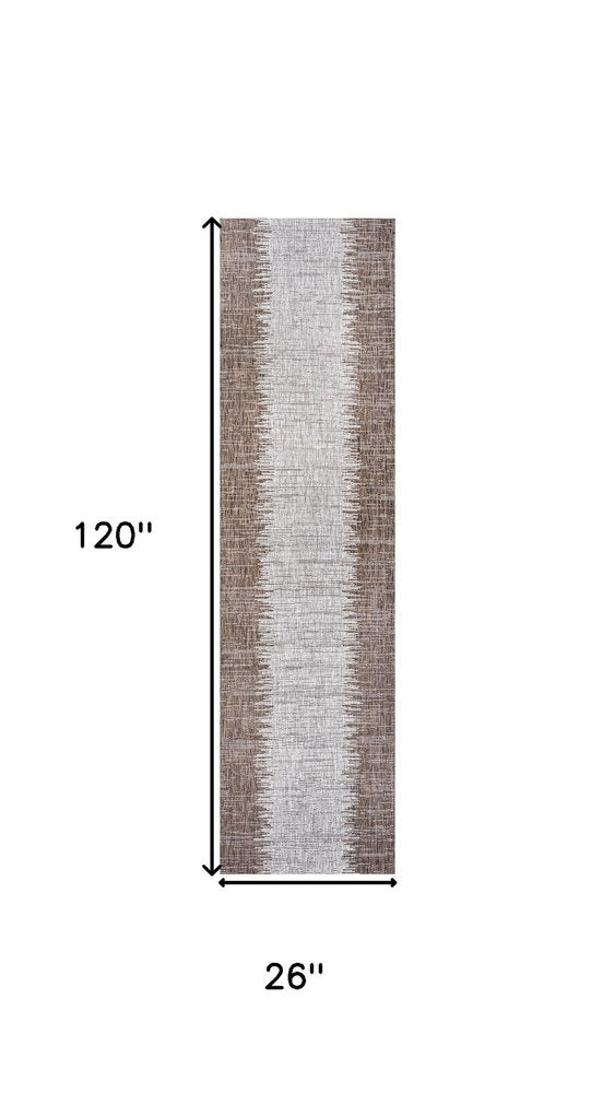 10' Brown And Beige Striped Indoor Outdoor Runner Rug