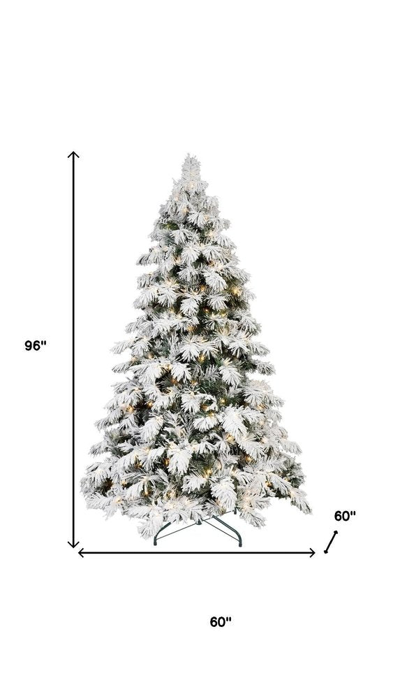 8' White Pre Lit Full Pine Christmas Tree