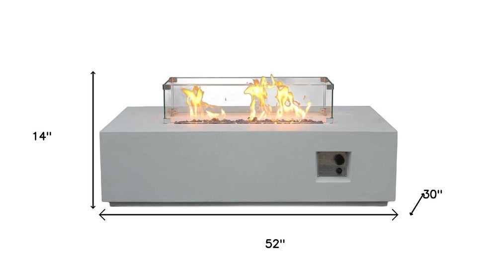 65000 BTU 52" White Concrete Propane Rectangular Fire Pit With Cover