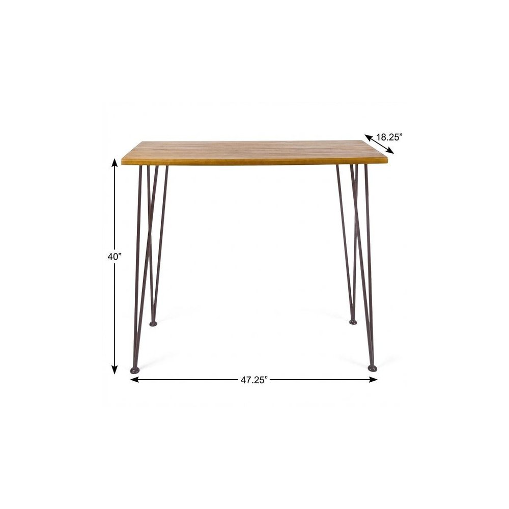 47" Walnut and Brown Wood and Iron Outdoor Bar Table