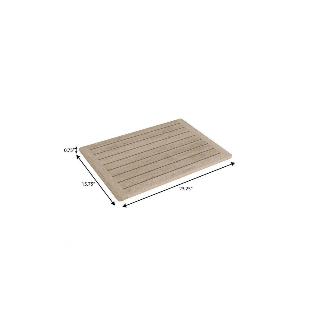 16" Beige Gray Teak Non Slip Bath Mat