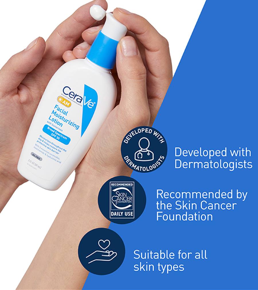 CeraVe am moisturizing lotion with SPF 30 hyaluronic acid niacinamide 3 oz