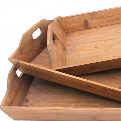 Juego de tres bandejas para servir de madera marrón