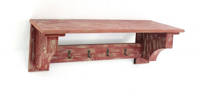 30" Black Distressed Wood Four Hook Wall Mounted Hanging Coat Rack