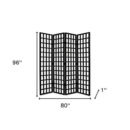 96" Black And White Folding Four Panel Screen Room Divider