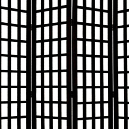 96" Black And White Folding Four Panel Screen Room Divider