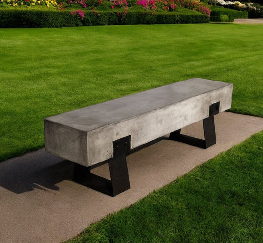 75" Gray and Black Metal and Concrete Indoor Outdoor Bench