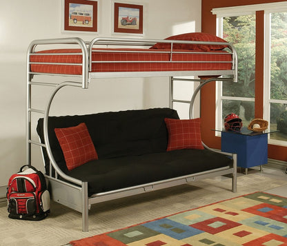 Litera de tubo de metal plateado de 78" x 41" x 65" (dos camas individuales sobre una cama matrimonial)