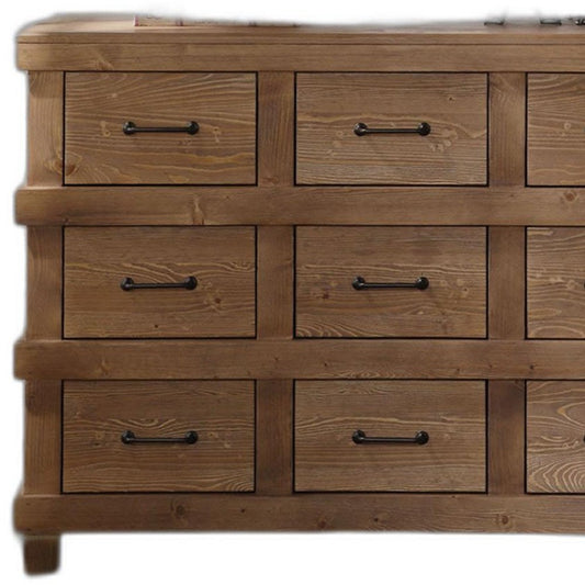 Cómoda triple de 44" de madera maciza marrón con nueve cajones