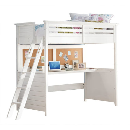 Cama alta individual de madera de álamo blanco de 83" x 45" x 74" con escritorio