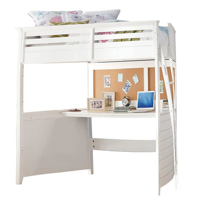 Cama alta individual de madera de álamo blanco de 83" x 45" x 74" con escritorio