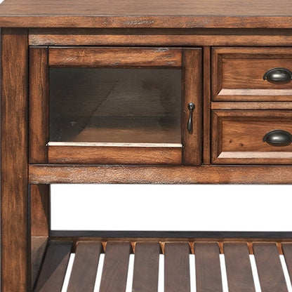Carrito de cocina rústico marrón con ruedas de 58" y almacenamiento