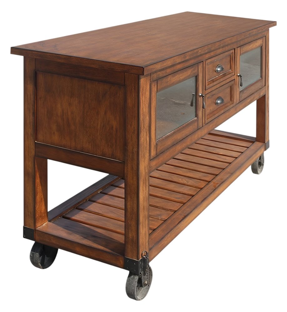 Carrito de cocina rústico marrón con ruedas de 58" y almacenamiento