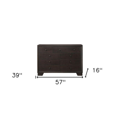 Cómoda doble de 57" de madera maciza y manufacturada color espresso con nueve cajones
