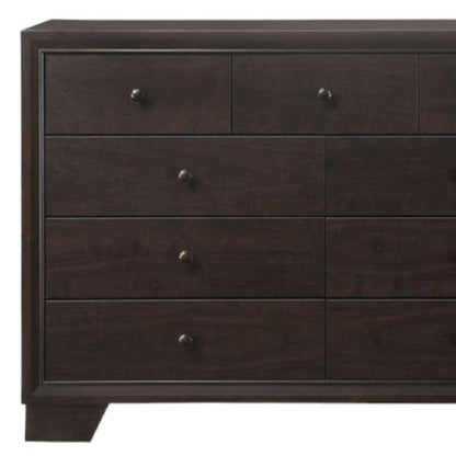 Cómoda doble de 57" de madera maciza y manufacturada color espresso con nueve cajones