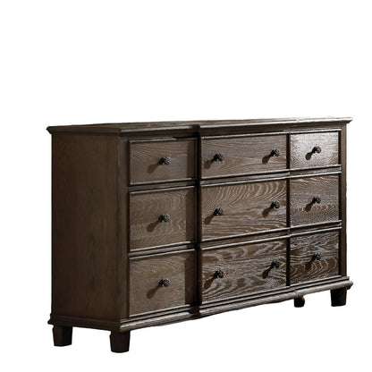 Cómoda doble de nueve cajones de madera maciza marrón oscuro de 60"