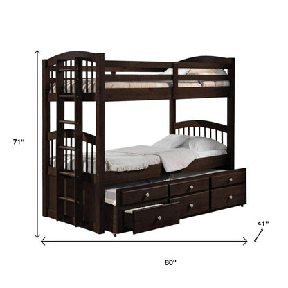 Litera Espresso Twin sobre Twin de madera maciza con cama nido y espacio de almacenamiento
