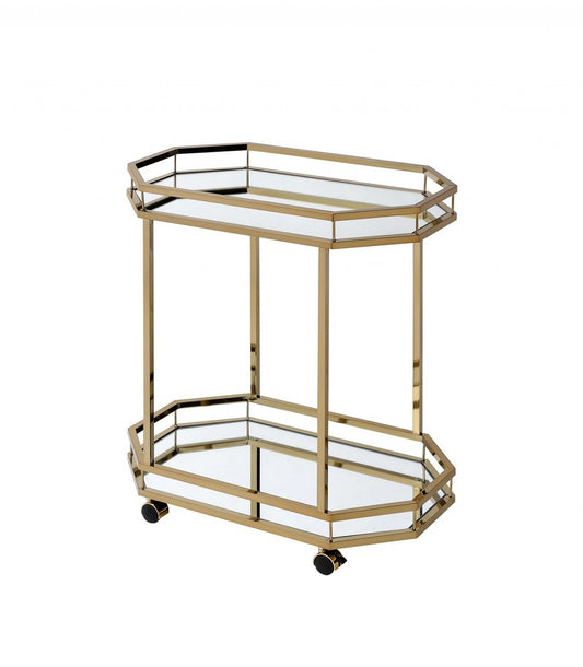 Mesa de preparación con ruedas octagonal de hierro y vidrio transparente y champán de 28"