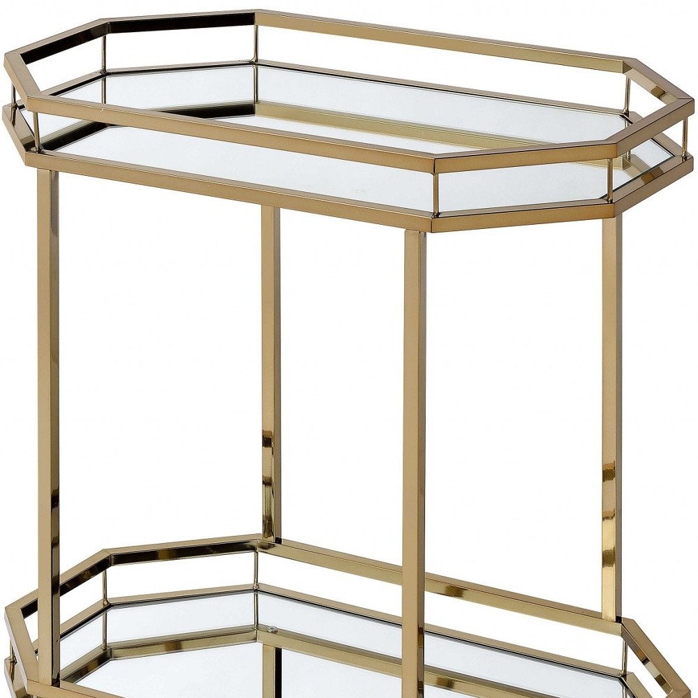 28" Champagne and Clear Glass and Iron Octagon Rolling Prep Table