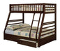 Litera Espresso de madera maciza con espacio de almacenamiento, dos camas individuales sobre una cama matrimonial