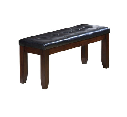 48" Black and Espresso Faux Leather and Wood Upholstered Bench