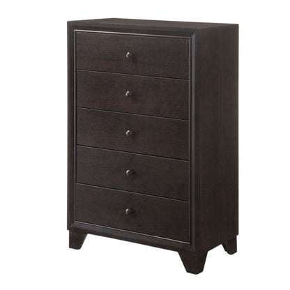 Cómoda de cinco cajones de madera maciza color espresso de 31"