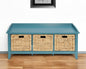 43" White Distressed Solid Wood Storage Bench with Baskets
