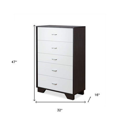 Cómoda estándar de cinco cajones marrón y blanca de 32"